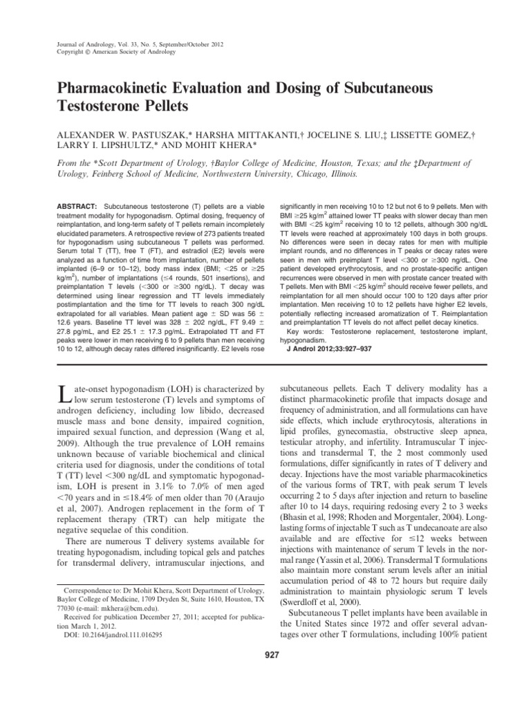 Subcutaneous Testosterone Pellet Dosing | PDF | Medical Specialties ...