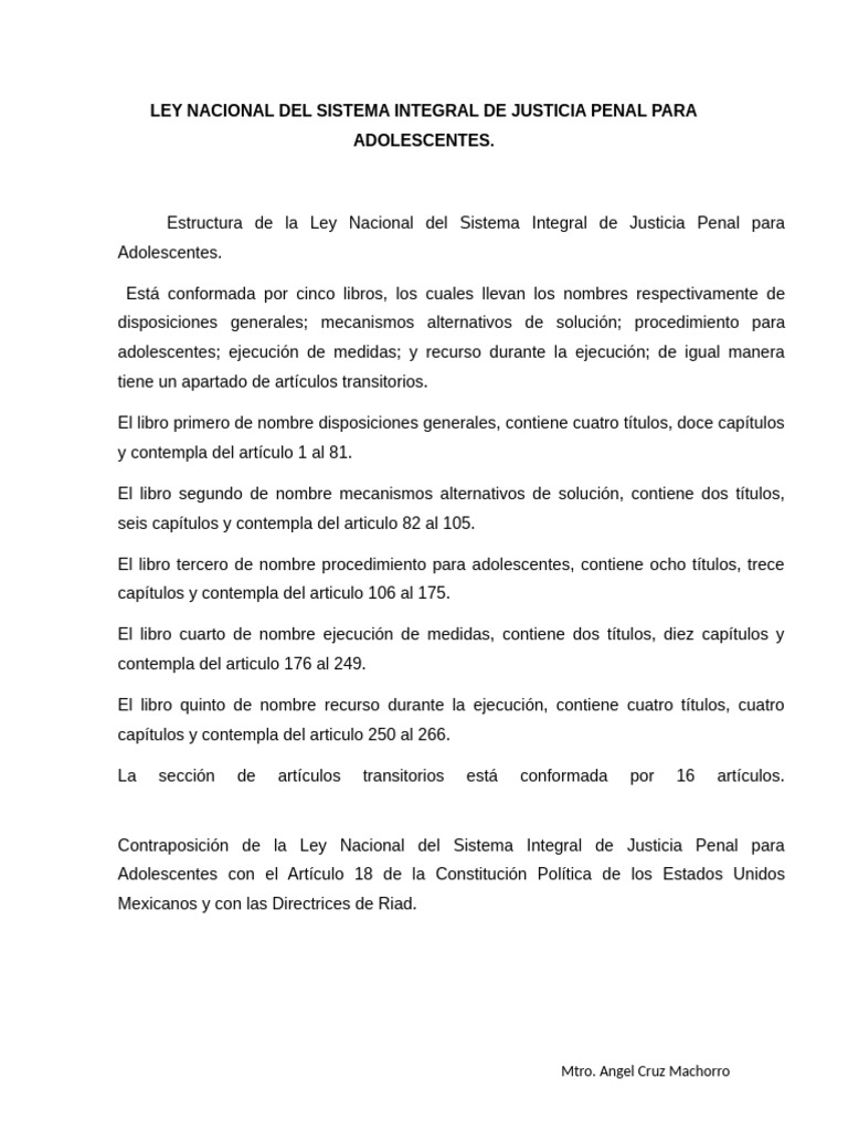 Ley Nacional Del Sistema Integral de Justicia Penal para Adolescentes ...