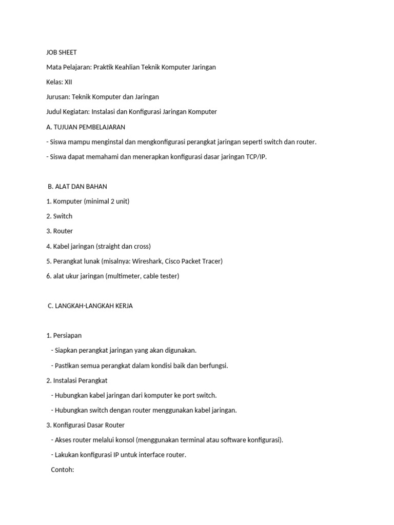 Instalasi Jaringan Komputer Kelas XII | PDF
