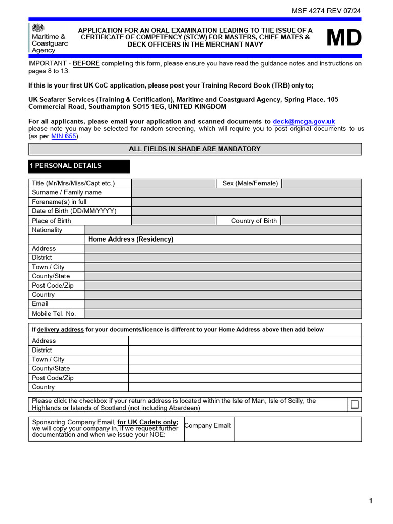 UK CoC Application for Deck Officers | PDF | Payments | Credit Card