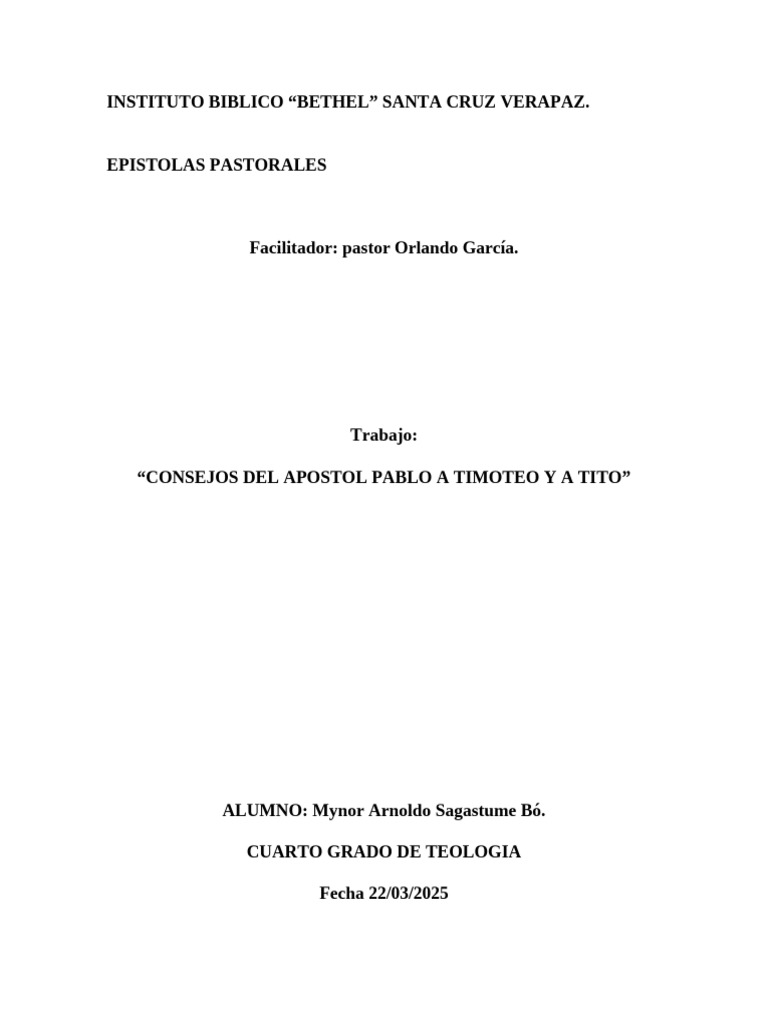 Consejos Del Apostol Pablo A Timoteo Y A Tito Pdf Pablo El Apóstol