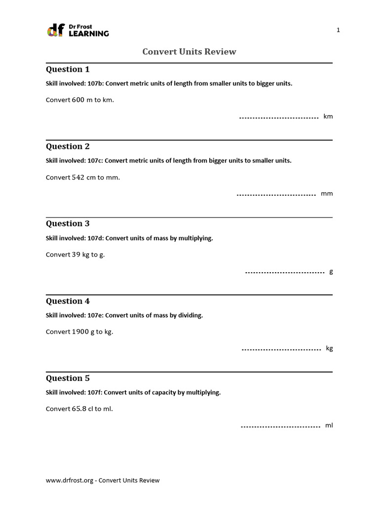 ConvertUnitsReview (1) | PDF | Litre | Volume