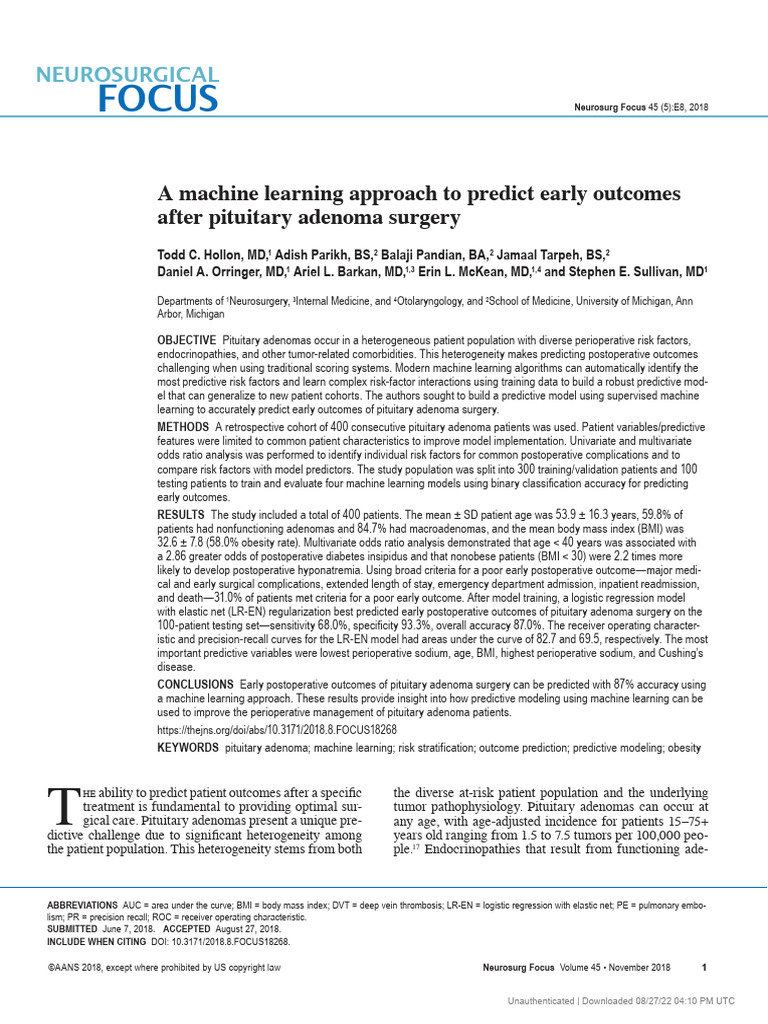 Machine Learning Approach To Predict Early Outcomes | PDF | Machine ...