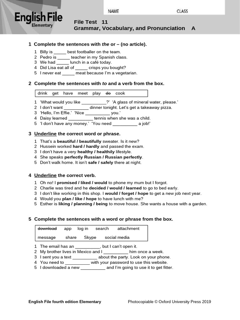 English File Test 11: Grammar & Vocabulary | PDF | English Language ...