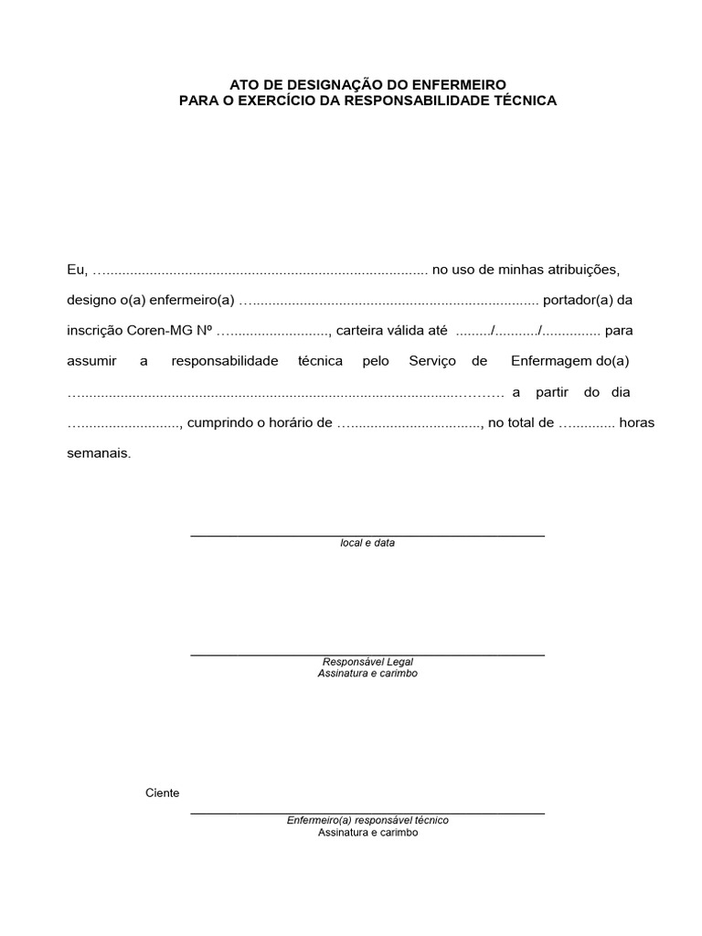 Designação de Enfermeiro Responsável Técnico | PDF