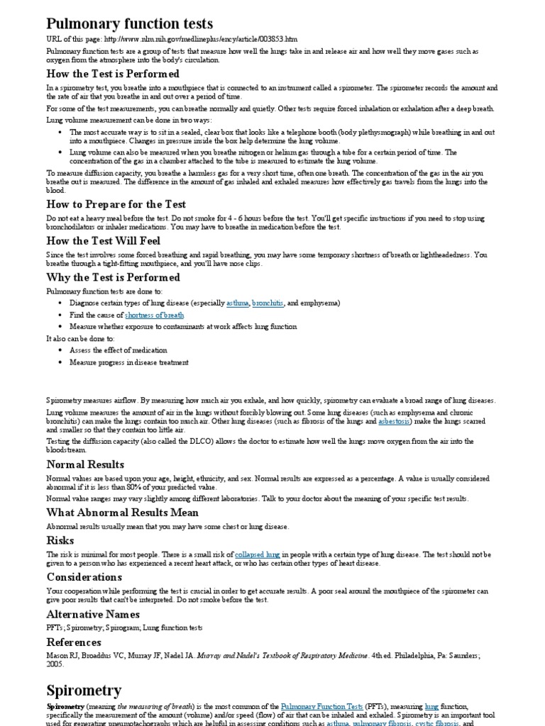 Pulmonary Function Tests | PDF | Exhalation | Lung