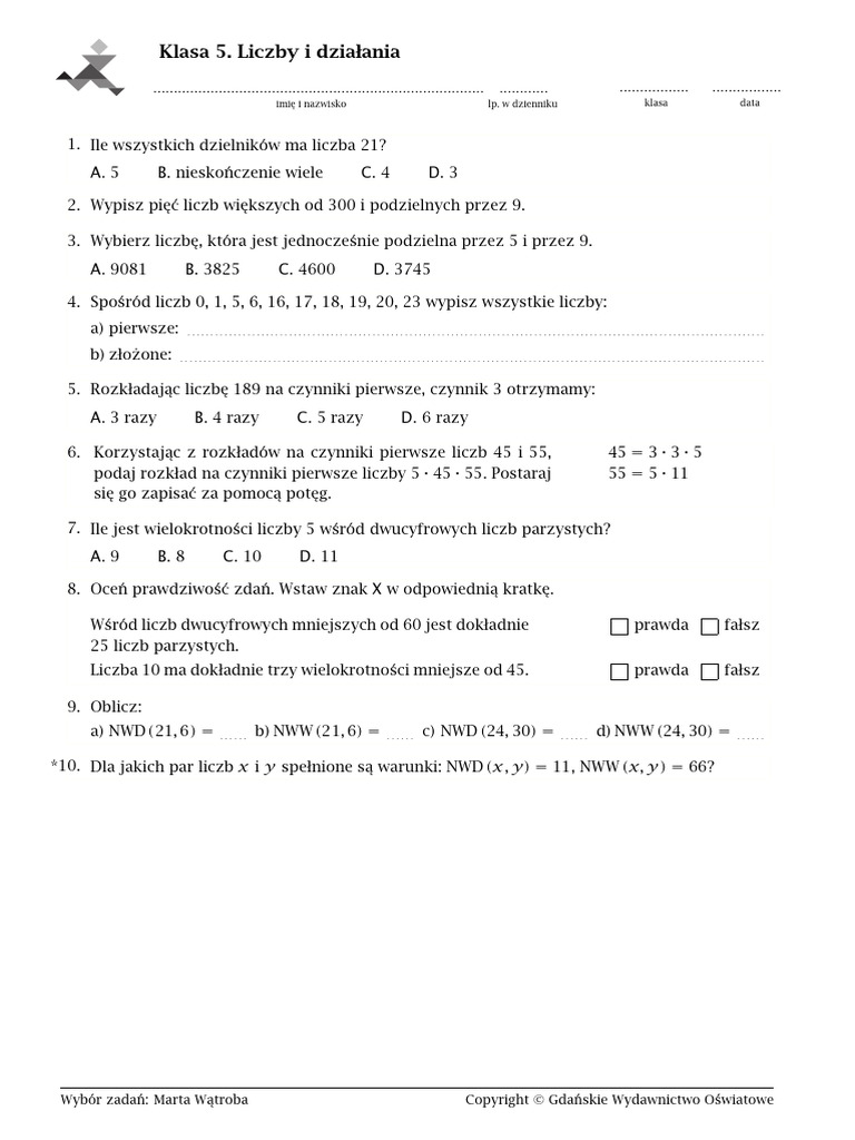 Poprawa Sprawdzianu 2 Klasa 5 | PDF