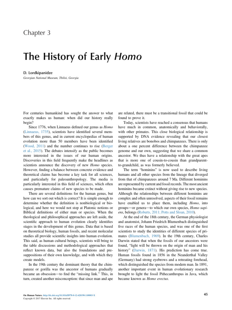 Chapter 3 - The History of Early Homo - 2017 - On Human Nature | PDF ...