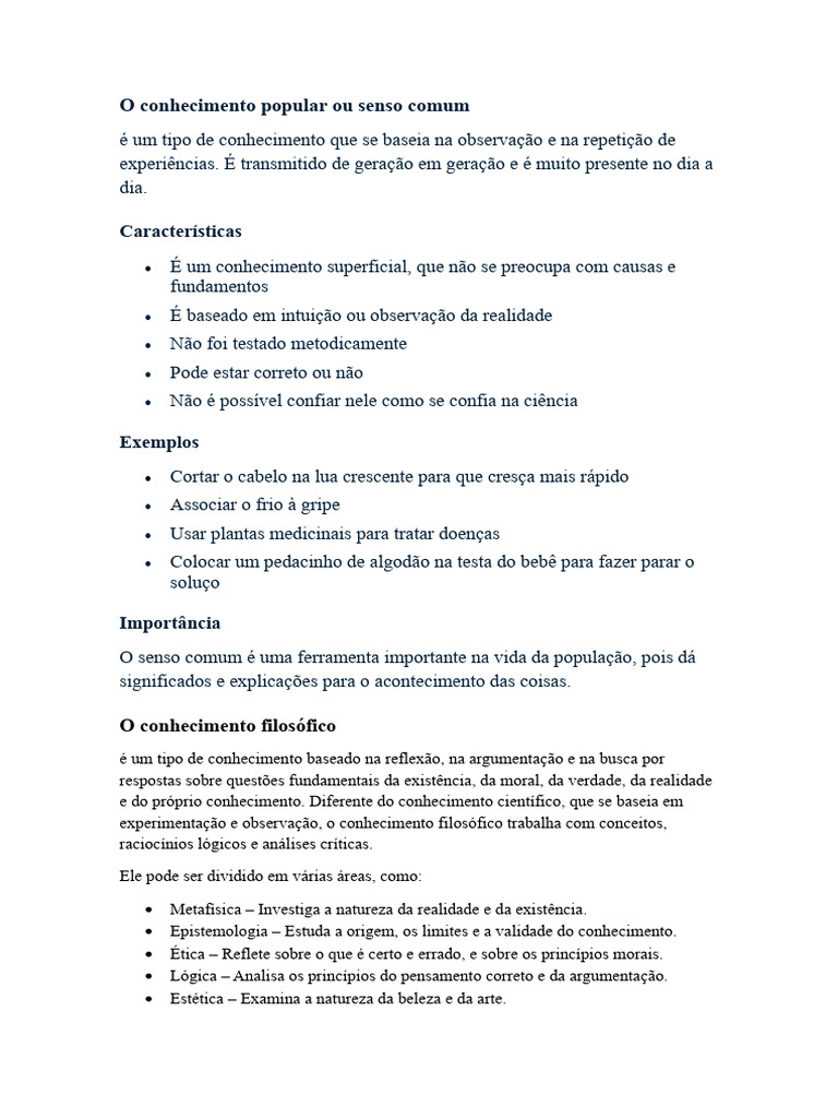 Tipos de Conhecimento: Popular, Filosófico e Científico | PDF ...