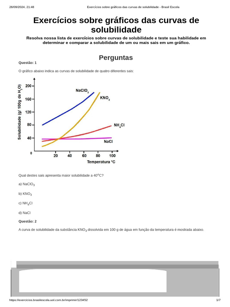 Exercícios sobre Curvas de Solubilidade | PDF | Solubilidade ...