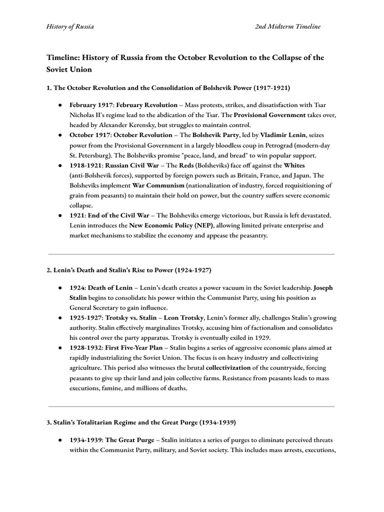 USSR Timeline: Key Historical Events | PDF | Soviet Union | World Politics