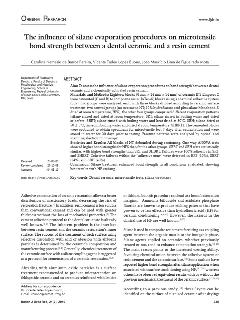 Silane Evaporation Effects on Bond Strength | PDF | Adhesive | Scanning ...