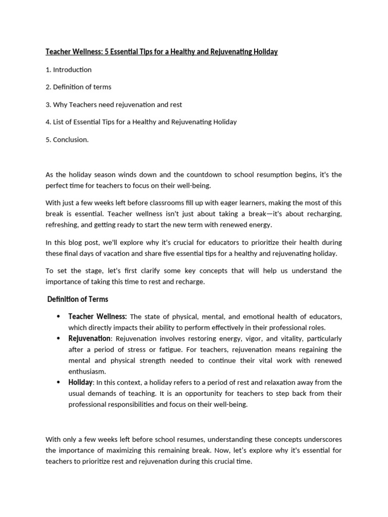 Teacher Wellness: 5 Tips for Holiday Rejuvenation | PDF | Teachers ...