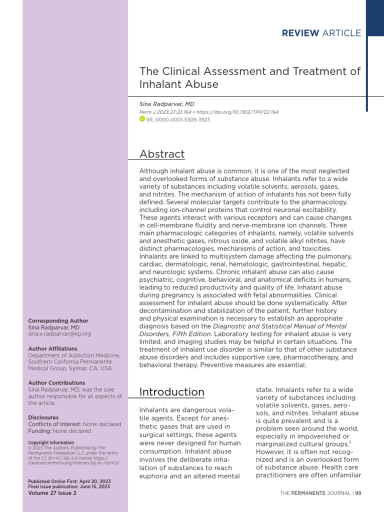 Inhalant Abuse: Clinical Assessment Guide | PDF | Toluene | Nitrous Oxide