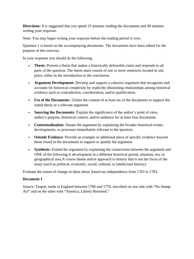 Unit 3 DBQ Am Indep 1763-1783 | PDF