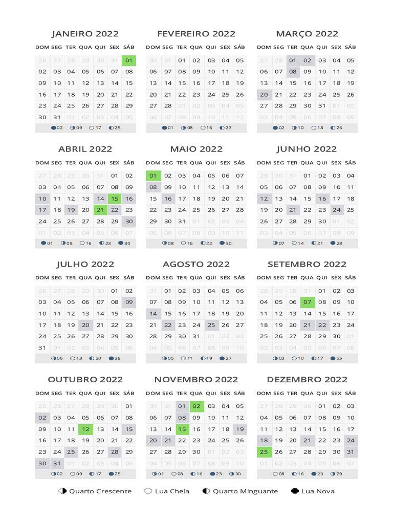 Fases da Lua em 2022 no Brasil | PDF