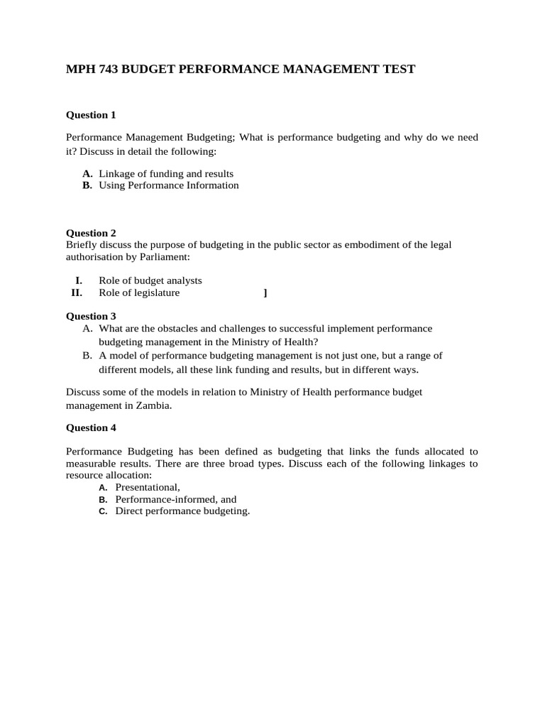 MPH 743 Budget Performance Management Test | PDF
