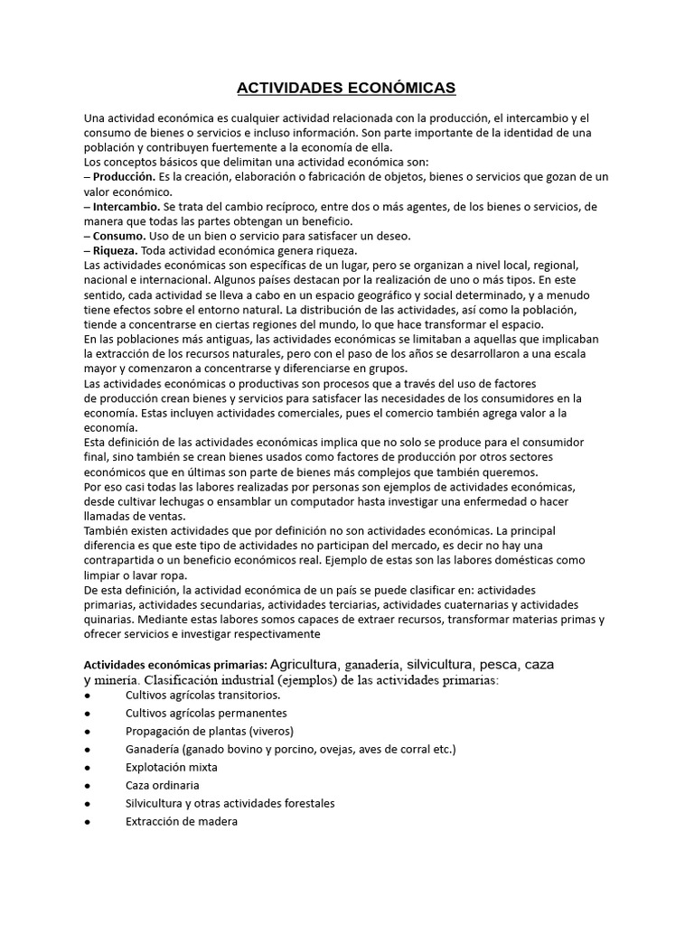 Actividades Económicas y su Clasificación | PDF | Agricultura | Economias