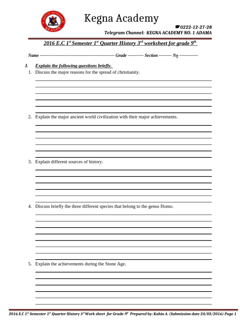Grade 9 History Worksheet 1st Quarter | PDF