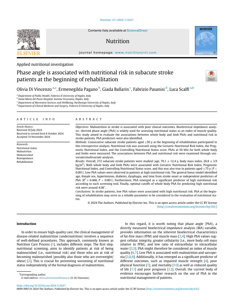 Phase Angle Is Associated With Nutritional Risk in Subacute Stroke ...