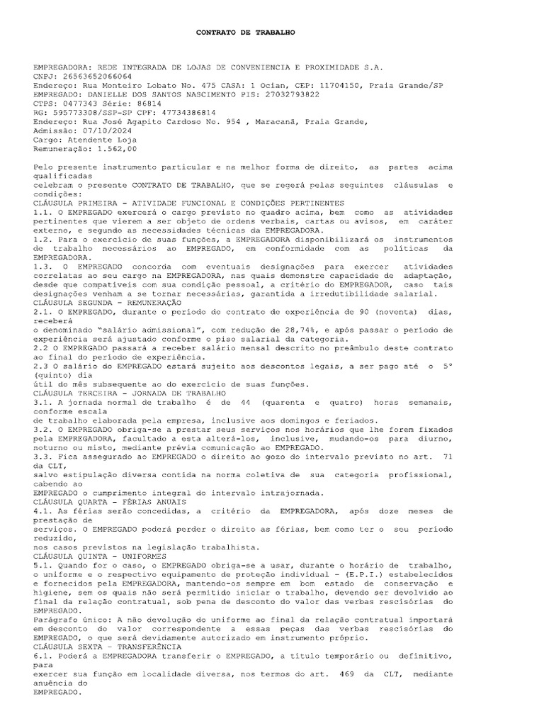 Pág Que Contém PIS RG CPF e Carteira de Trabalho | PDF