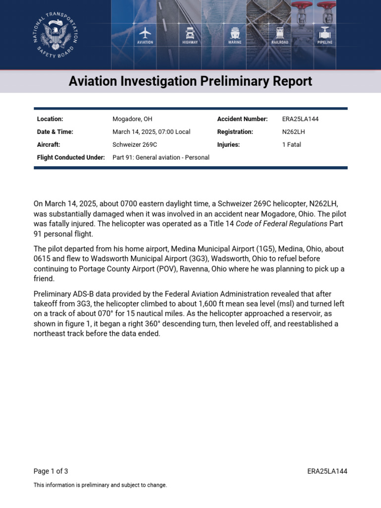 Portage County Helicopter Crash Report | PDF | Helicopter | Aviation