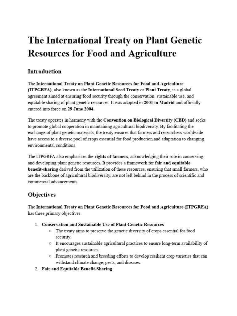 Overview of the ITPGRFA Treaty | PDF | Agriculture