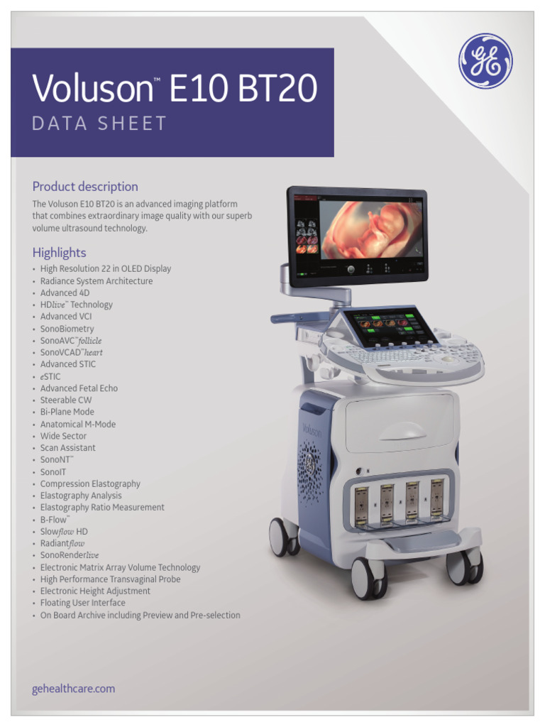 GE Voluson E10 BT20 Data Sheet | PDF | Medical Ultrasound | Data ...