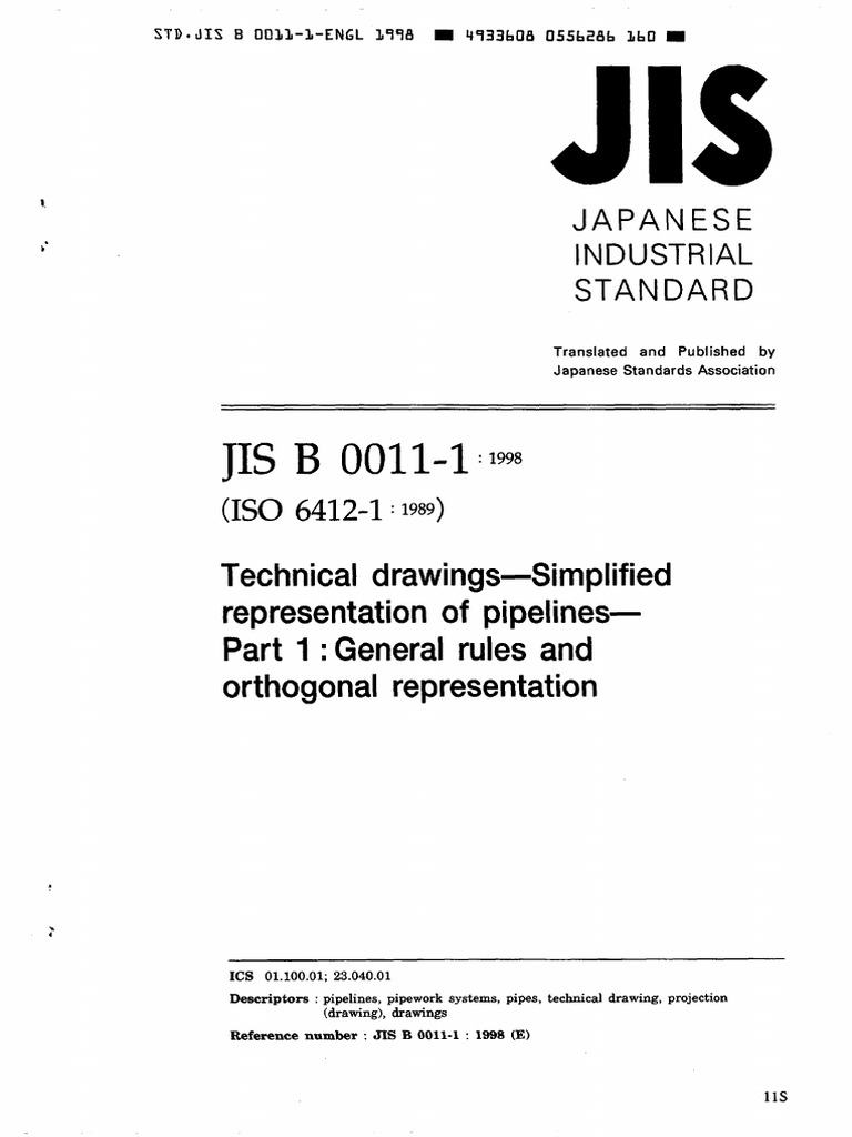 JIS B 0011-1: Pipeline Drawing Standards | PDF | Pipe (Fluid Conveyance ...