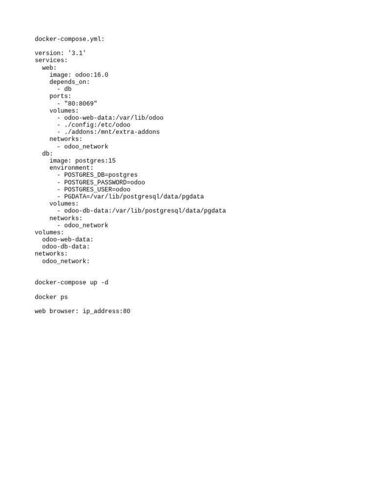 Odoo 16 Docker Compose Setup Guide | PDF