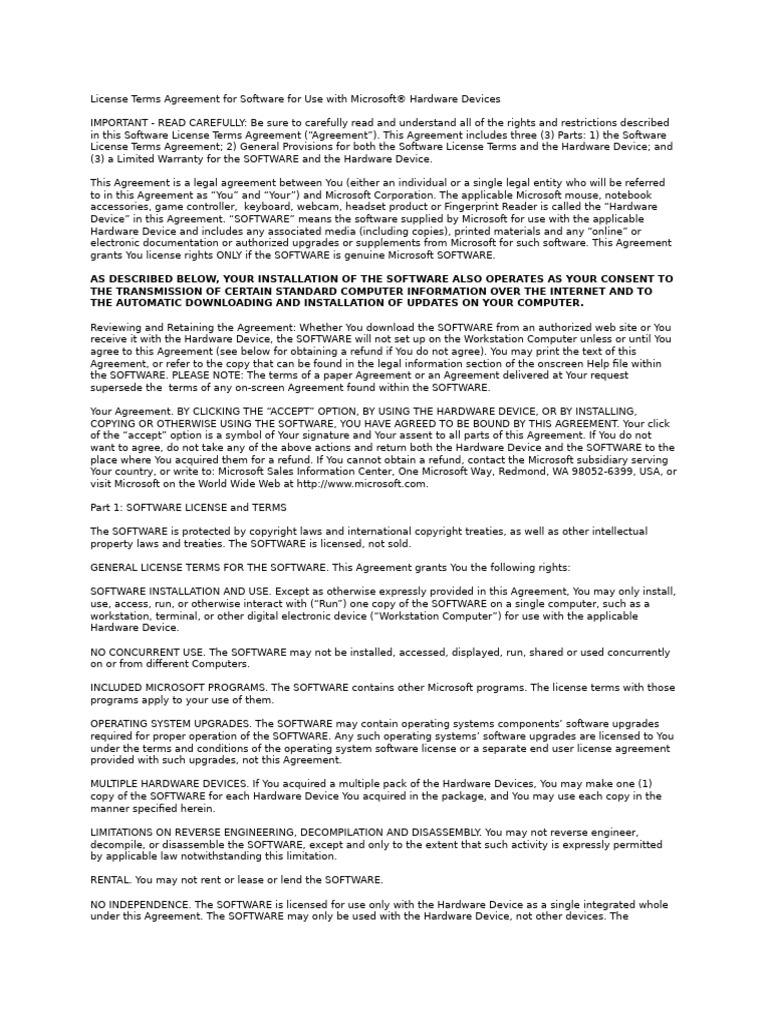 Microsoft Software License Agreement | PDF | Damages | Software