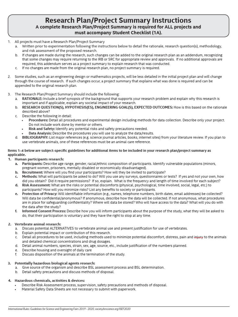 Research Plan and Project Summary Guide | PDF | Risk | Risk Assessment