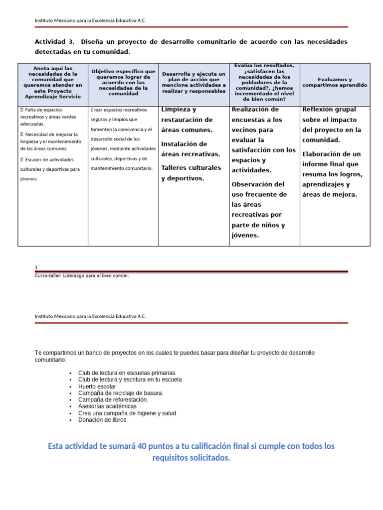 Actividad 3. Diseña Un Proyecto de Desarrollo Comunitario de Acuerdo ...