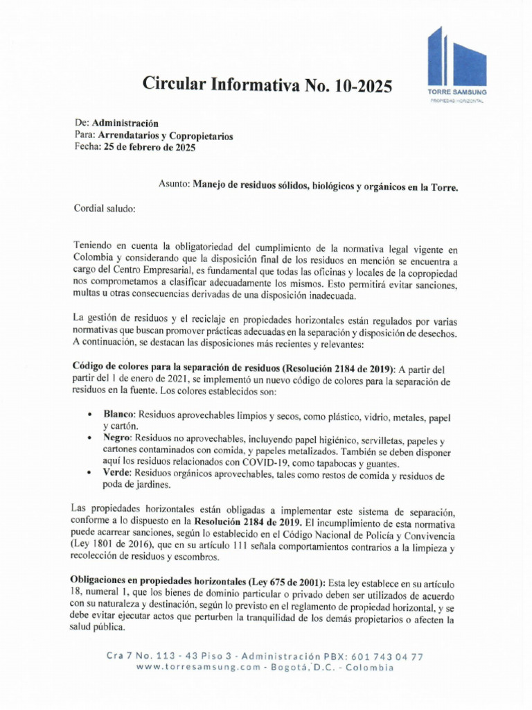 Circular Informativa No. 10-2025 Oficinas | PDF