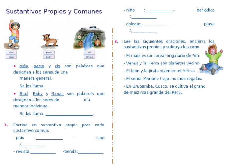 Sustantivos Propios y Comunes practica | PDF