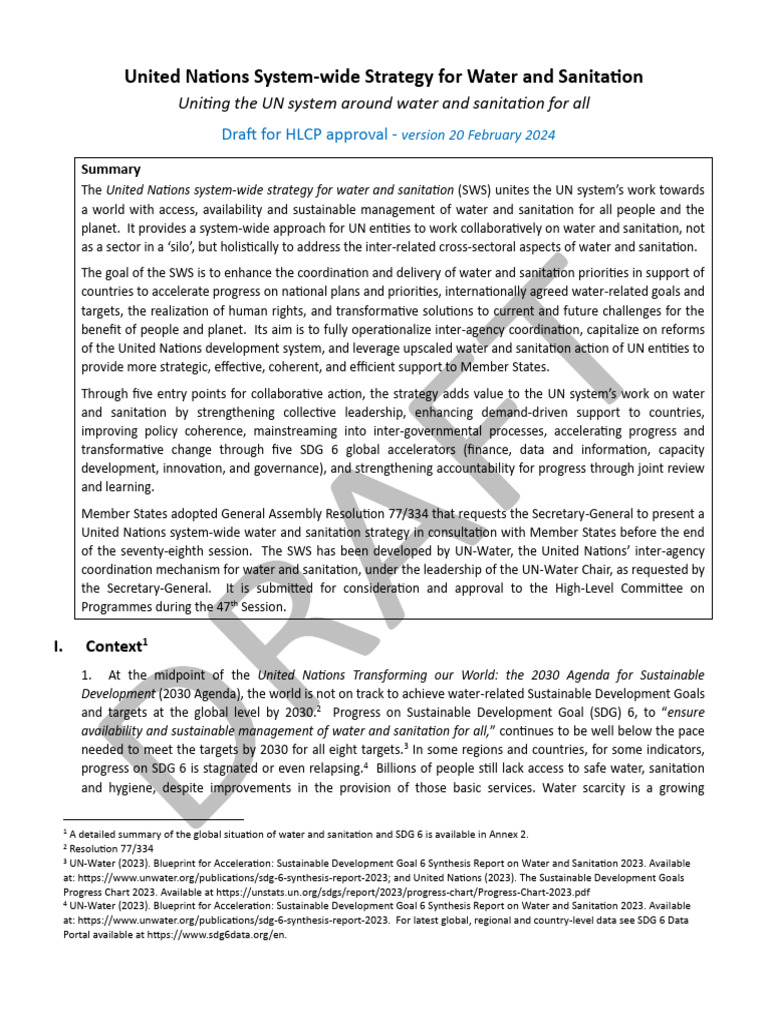 Un System-Wide Strategy For Water and Sanitation V20feb2024-Draft For ...