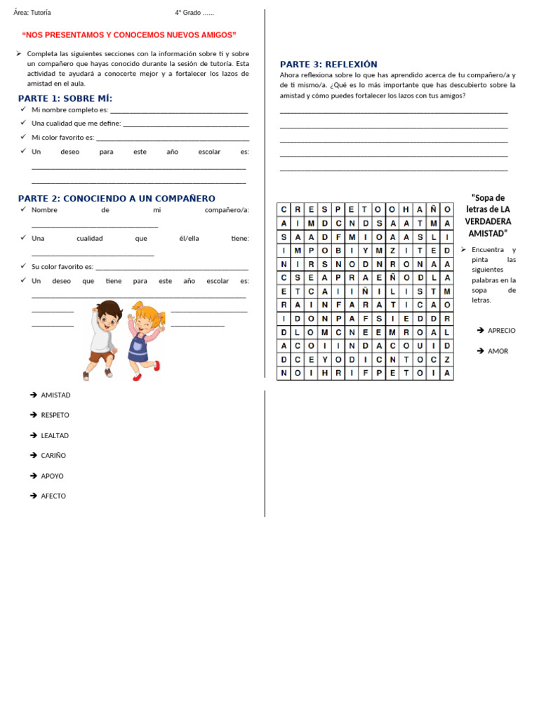 Ficha de Tutoría "Nos Presentamos y Conocemos Nuevos Amigos" - Sem 1 ...