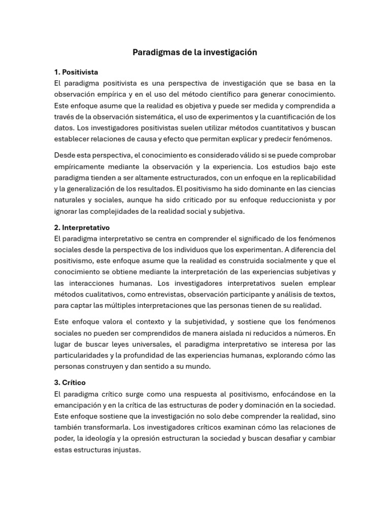 Paradigmas de investigación: enfoques clave | PDF | Positivismo | Paradigma
