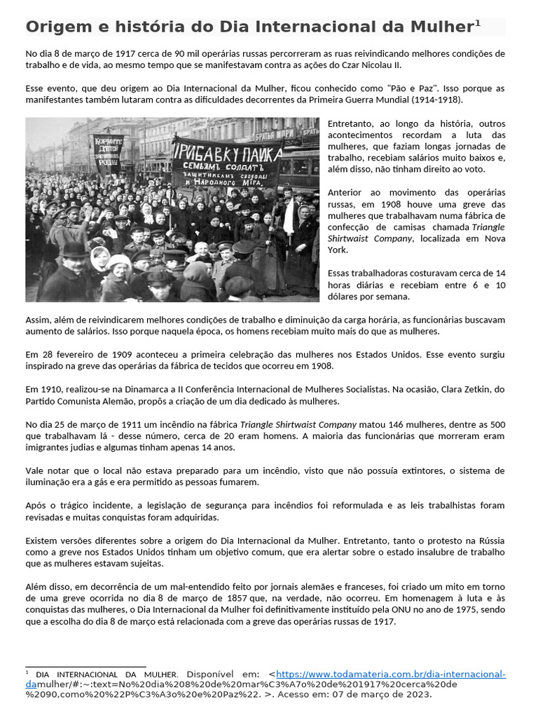 História do Dia Internacional da Mulher | PDF