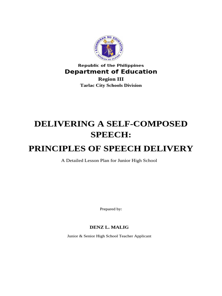 Principles of Speech Delivery Lesson Plan | PDF | Gesture | Speech