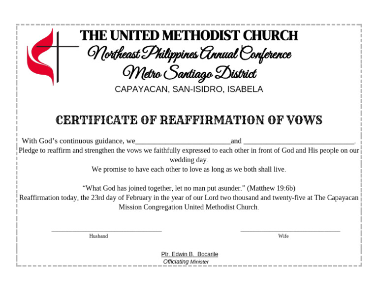 Certificate of Reaffirmation of Vows | PDF