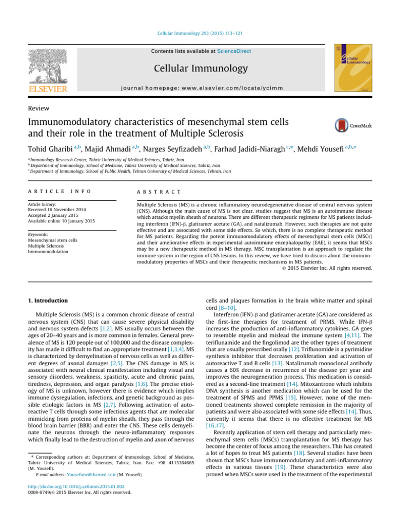 Immunomodulatory Characteristics of Mesenchymal Stem Cells and Their ...