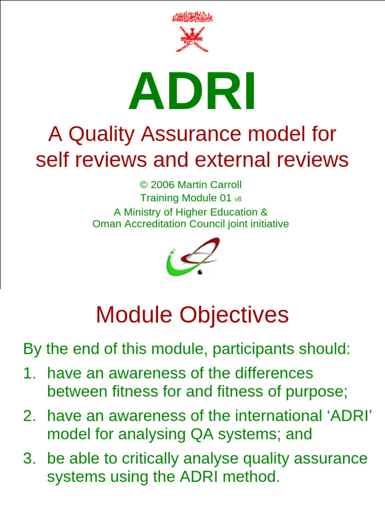 ADRI Quality Assurance Training Module | PDF | Strategic Planning ...