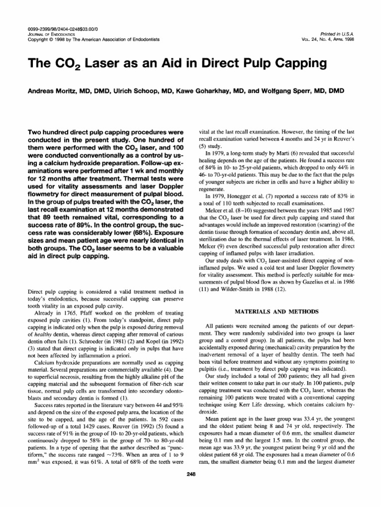Moritz - The CO2 Laser As An Aid in Direct Pulp Capping | PDF ...