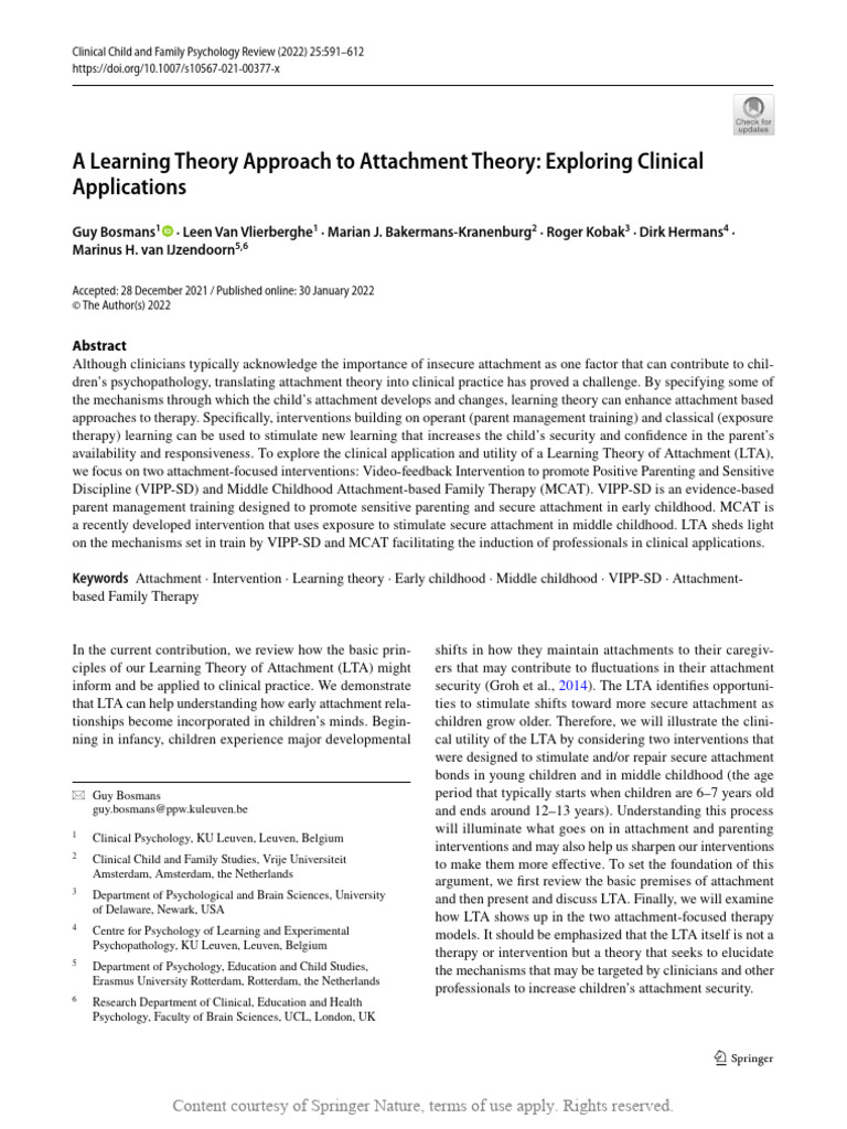 A Learning Theory Approach To Attachment Theory Ex | PDF | Attachment ...