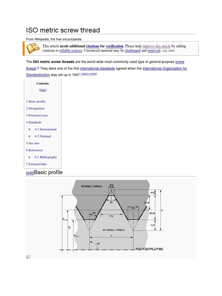 A Brief Overview of ISO Metric Screw Thread Standards PDF Screw