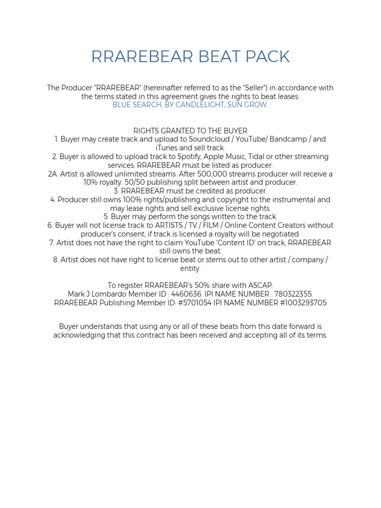 RRAREBEAR 3 Beats Contract | PDF