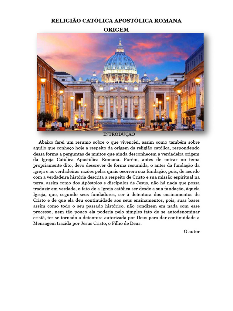 Origem da Igreja Católica Apostólica | PDF | Jesus | São Pedro