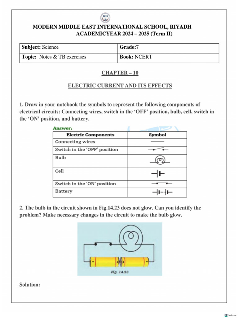 Electric Current and Its Effect Notes - IBaYbECyg | PDF