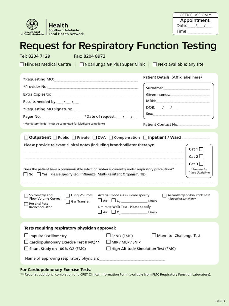Respiratory+Function+Testing+request+form+-+Respiratory+SALHN | PDF ...